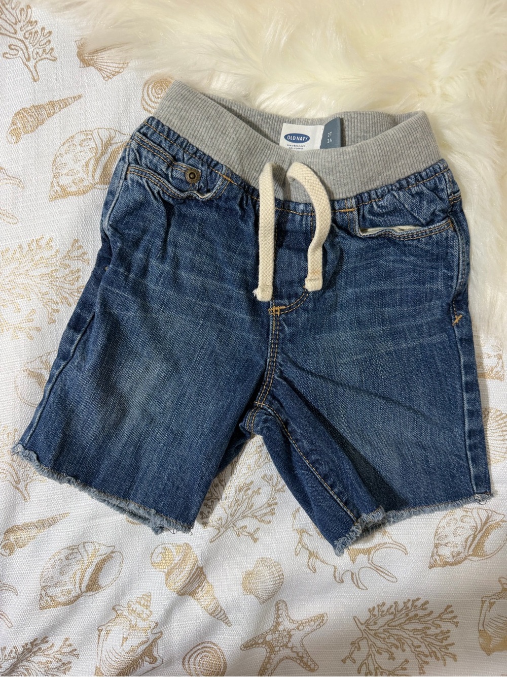 Old Navy Blue Denim Shorts with Grey Waistband